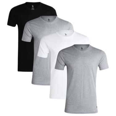 Imagem de U.S. Polo Assn. Camiseta masculina – Pacote com 4 camisetas de manga curta e gola redonda, Preto/cinza mesclado/branco, G