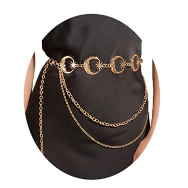 Imagem de Cinto feminino Moon Sun Metal Link Cintura Cinto Vestido Rave Joias Corporais Saia Acessórios Jeans, one size, Liga metálica