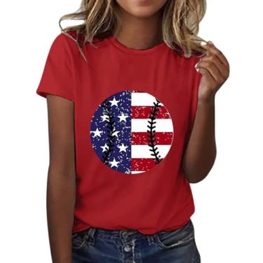 Imagem de Camiseta feminina para o dia da memória dos EUA camiseta patriótica verão, Vermelho, 3G