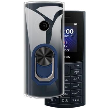 Imagem de MILEGOO Capa de telefone ultrafina para Nokia 110 4G 2023 + suporte de suporte de anel, pudim de gel de silicone macio para Nokia 110 4G 2023 4.6 cm (BlueRing-T)