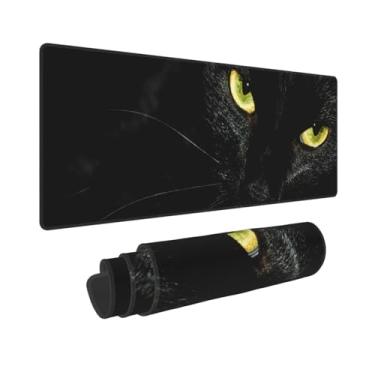 Imagem de Mouse pad para jogos de gato preto fixe GG, tapete de rato grande de borracha antiderrapante, tapetes de rato com bordas costuradas, mouse pad longo estendido, 70 cm x 29 cm