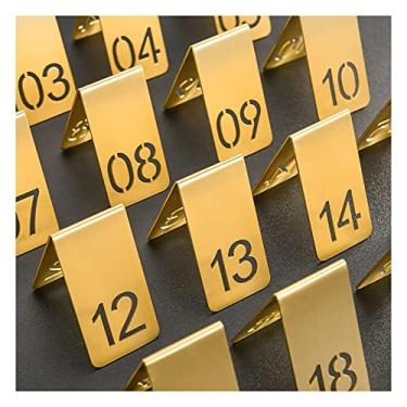 Imagem de 1PCS Hollow Double Sides Standing Table Numbers, 1-20 Desk Sign Plates Restaurant Cafe Bar Brass Table Marker Reserved Seat Card (Color : 65x35mm, Size : 13)