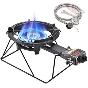 Imagem de ARC Fogão queimador de propano para uso externo, ferro fundido único de 33 cm, portátil com suporte resistente, regulador ajustável, mangueira de aço inoxidável - perfeito para wok ao ar livre