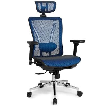 Imagem de Cadeira Escritório Ergonomica DT3 Moira em revestimento Mesh Vidartex™ e Assento deslizante; Estrutura em alumínio, Apoio de cabeça 3D, Braços 3D, Apoio lombar Almofadado, NR-17(Blue)