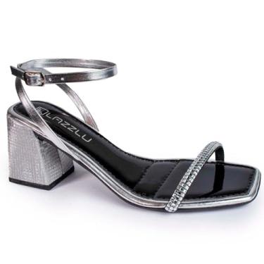 Imagem de Sandália Feminina Salto Quadrado Bloco Grosso Baixo Brilho (Prata, BR, Adulto, Numérico, 39)