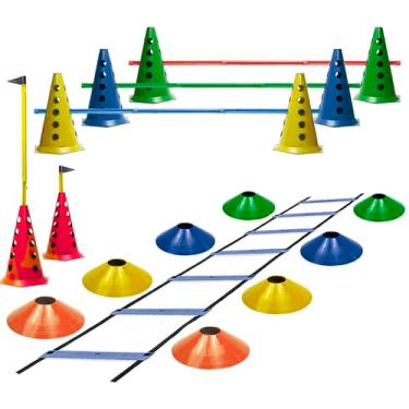 Imagem de 8 Cones Furados C/Barreiras + 8 Pratos + Escada Funcional
