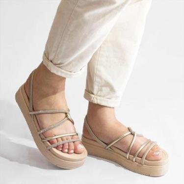 Imagem de Papete Flat Trançada Brilho Agatha Dourada Dourado 39-Feminino