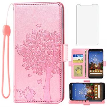 Imagem de Asuwish Capa tipo carteira compatível com Google Pixel 3a e protetor de tela de vidro temperado, acessórios para bolsa dobrável, alça de pulso, suporte para cartão de crédito, capa para celular para