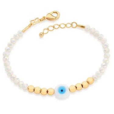 Imagem de Pulseira banhado ouro 3x 24k 18k e 22k  feminina de olho grego esferas