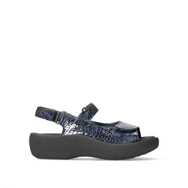 Imagem de Wolky Sandálias Rasteiras Femininas, Mini couro de crocodilo azul, 12.5-13