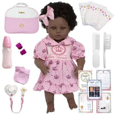 Imagem de Bebe Reborn Negra Cabelo Cacheado Lindos Acessórios - Cegonha Reborn D