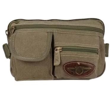 Imagem de Pochete Masculina Reforçada Em Lona Vários Bolsos Verde - KVN