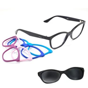 Imagem de Armação Oculos Smart Troca Frentes Feminino Gatinha 937 Kit3, Preto