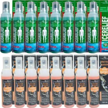 Imagem de Kit 8 Spray Para Massagem Icerelief 120ml + 8 Spray Peixe Elétrico 120