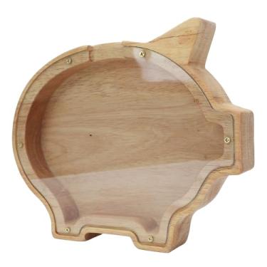 Imagem de Banco de Dinheiro Animal, Cofrinho de Madeira Gravável Transparente, Caixa Fofa para Economizar Dinheiro para Meninos, Meninas e Adultos (Porco)