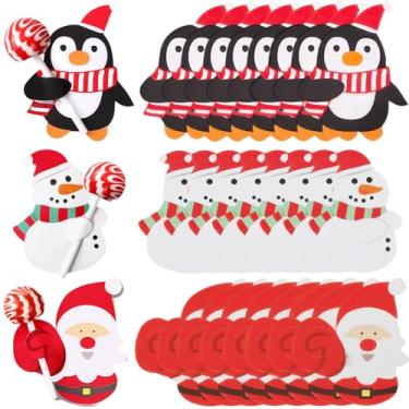 Imagem de 150 peças de cartões de papel de pirulito de Natal, chocolate, Papai Noel, boneco de neve, pinguim, suporte de doces, pão de açúcar, embalagem de presente para decoração de Natal, casamento, festa de