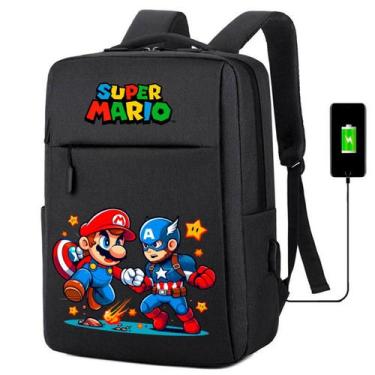 Imagem de Mochila USB Escolar Estampa Infantil Mario Bros Notebooks, Trabalho Es