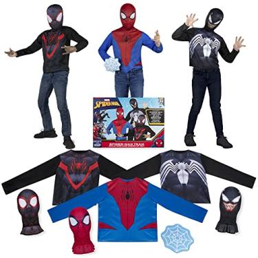 Imagem de Marvel Spider-Man Team Halloween Costume Dress Up Box - Medium-Size Long-Sleeved Tops and Fabric Masks for Spider-Man, Miles Morales, and Venom - Size M (8-10)