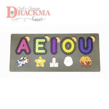 Imagem de Vogais educativa de montar coloridas em madeira mdf, AEIOU - Drackma