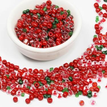 Imagem de Grânulos de sementes vermelhas e verdes de 4 mm a granel para fabricação de joias 110 gramas, cerca de 1600 peças, 6/0 contas de artesanato de vidro para fazer brincos, pulseiras, pingentes, joias de