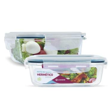Imagem de KIT 2 Potes de Vidro Retangular com Tampa Hermética 640ml - U4HOME, Az