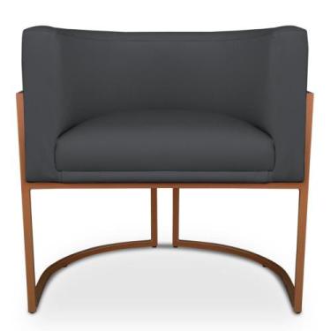 Imagem de Poltrona Decorativa Luna para Sala Veludo Cinza Base em aço Bronze - P