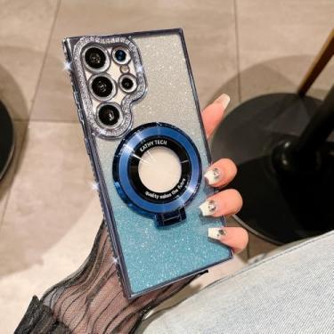 Imagem de Para Samsung S24 Ultra Invisible Holder Case para Samsung Galaxy S23 Ultra S22 Plus Diamond Gradient Glitter Plating Cover, Azul, para S24Plus