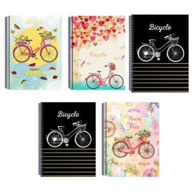 Imagem de Kit 5 Caderno Bike 96 Folhas Arame Com Pauta Capa Dura - Maxima cadern