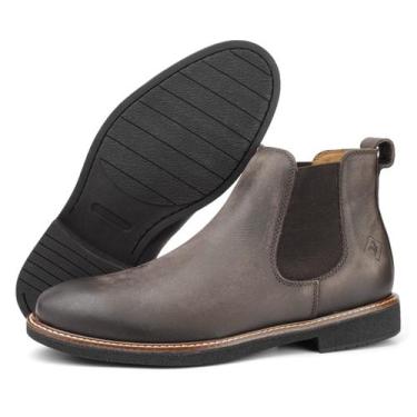 Imagem de Bota Botina Chelsea Masculina de Couro Cano Curto Café Estonado 103 - 
