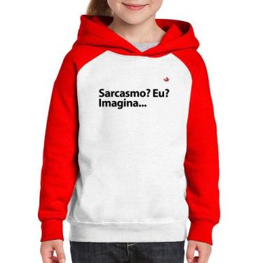 Imagem de Moletom Infantil Sarcasmo Eu Imagina... - Foca na Moda, Branco, Vermel