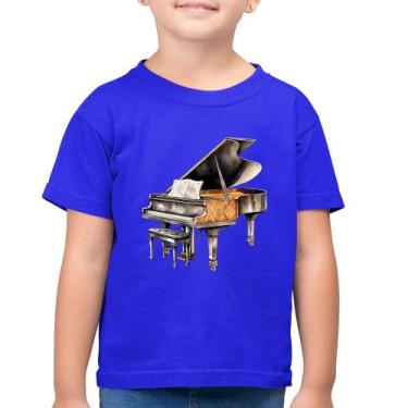 Imagem de Camiseta Algodão Infantil Piano Arte - Foca na Moda, Azul royal, 10