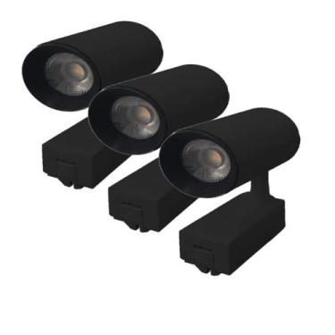 Imagem de Kit 3 Luminária Preto Trilho Spot Led 7W 3500K Branco Quente - AAAtop