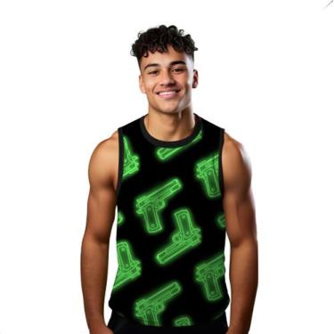 Imagem de Camiseta Algodão Regata Verão Estilo Moda Praia Gun Neon Verde 353 - S