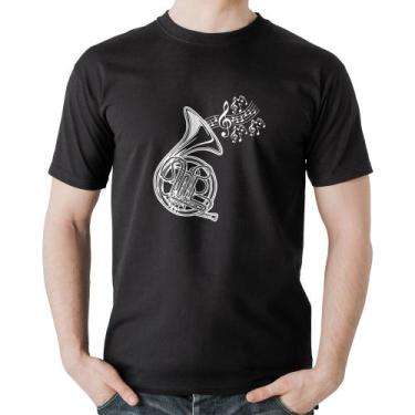Imagem de Camiseta Algodão Trompa Notas Musicais - Foca na Moda, Preto, G
