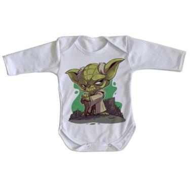 Imagem de body nenê criança roupa bebê manga longa Yoda Star Wars - Empório Dutr