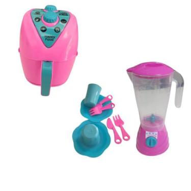 Imagem de Kit Brinquedo Cozinha Infantil Fritadeira Air Fryer Liquidificador Pra