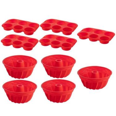 Imagem de 5 Kit Forma Cupcake + Forma Espiral Sortida Pudim Silicone - QUALITY H