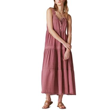 Imagem de Lucky Brand Vestido longo feminino de renda em camadas, Marrom rosa, M