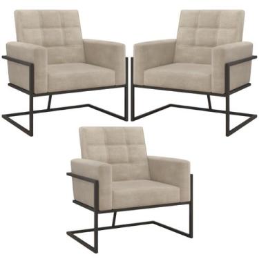 Imagem de kit 3 Poltronas Base de metal para Sala de Estar Manicure Decorativa C