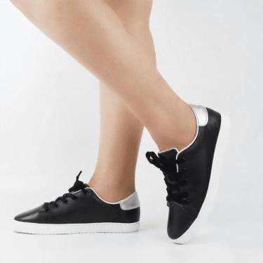 Imagem de Tênis Flat Amarração Couro - BOTTERO, Preto prata, 35