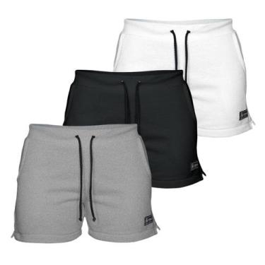 Imagem de Kit 3 Shorts Moletom Feminino Com 2 Bolsos Fenda Lateral Básico Casual