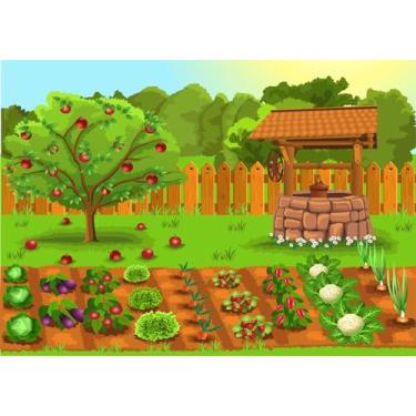 Imagem de BELECO Tecido de 3 x 2,4 m, frutas e legumes, cenário de jardim, desenho animado, verde, fazenda, cenouras, maçãs, plantas agrícolas, fundo de colheita, tema de fazenda, decorações de festa, crianças,