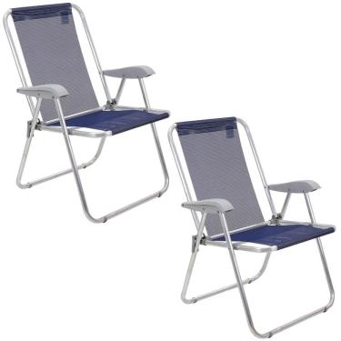 Imagem de Kit 02 Cadeiras de Praia Tramontina Creta Master em Alumínio com Assento Azul Escuro 92900202