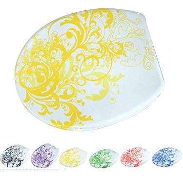 Imagem de Assento de vaso sanitário azul e branco, padrão de porcelana, capa de vaso sanitário de liberação rápida, tampa de vaso sanitário uf para banheiro (universal) amarelo