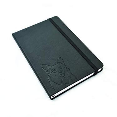 Imagem de Caderno de capa dura The Dog Book Company A5 – Couro PU preto, páginas forradas de 100 g/m2, marcador de livro, caderno para cães ou diário (Corgi)