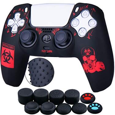 Imagem de YoRHa Silicone Rubber Back Dots Carving Customizing Skin Cover for Sony PS5 Dualsense Controller x 1(BH Red) with Pro Thumb Grips x 10