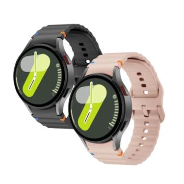 Imagem de Kit 2 Pulseiras de Silicone Cores Vibrantes para Samsung Galaxy Watch 7 (Preto+Rosa)