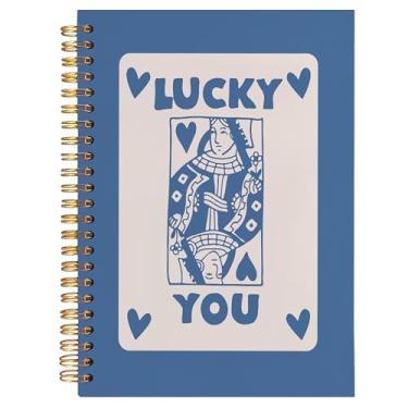Imagem de BearCake Caderno moderno retrô Y2K azul, Lucky You Poker, cadernos estéticos azuis, materiais de escritório azuis, acessórios de mesa azuis, caderno espiral de capa dura, 14 x 20 cm