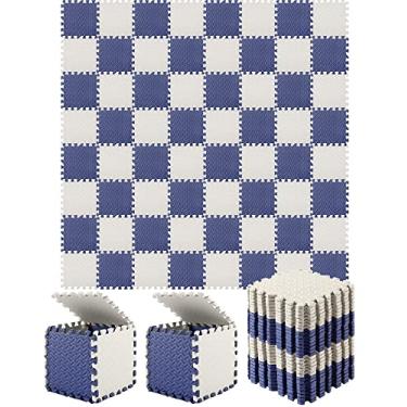 Imagem de Shihanee 64 Pcs Foam Floor Baby Tiles Foam Floor Mats Play Mats Bulk with Borders Interlocking for Kids Baby Playroom Nursery Gym(Navy Blue, White, 64ft)