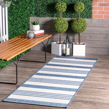 Imagem de nuLOOM Tapete de corredor Heidi multi listrado interior/exterior, 6 cm x 25 cm, azul